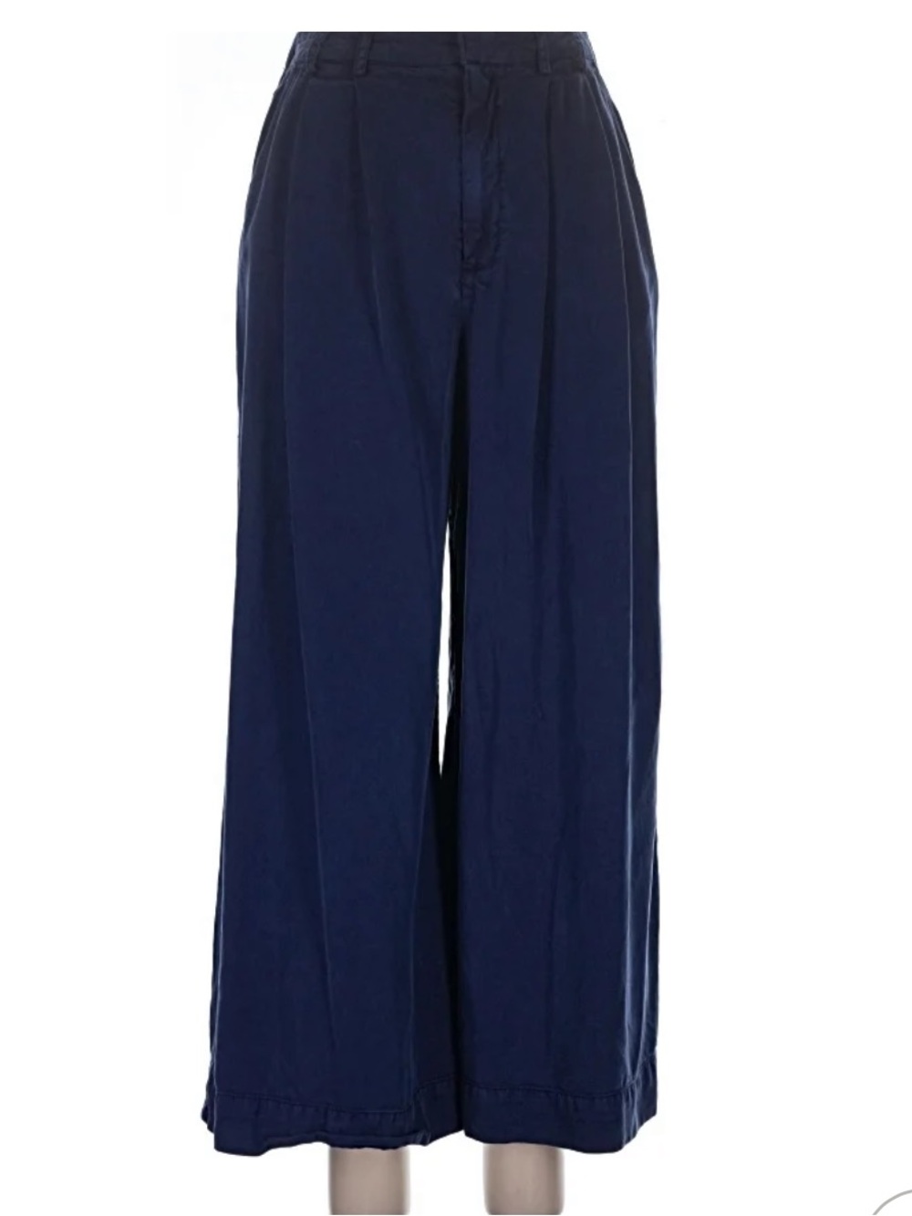 YFB Wide Leg High Rise Pleated Trouser Navy Blue 100% Tencel Size Medium